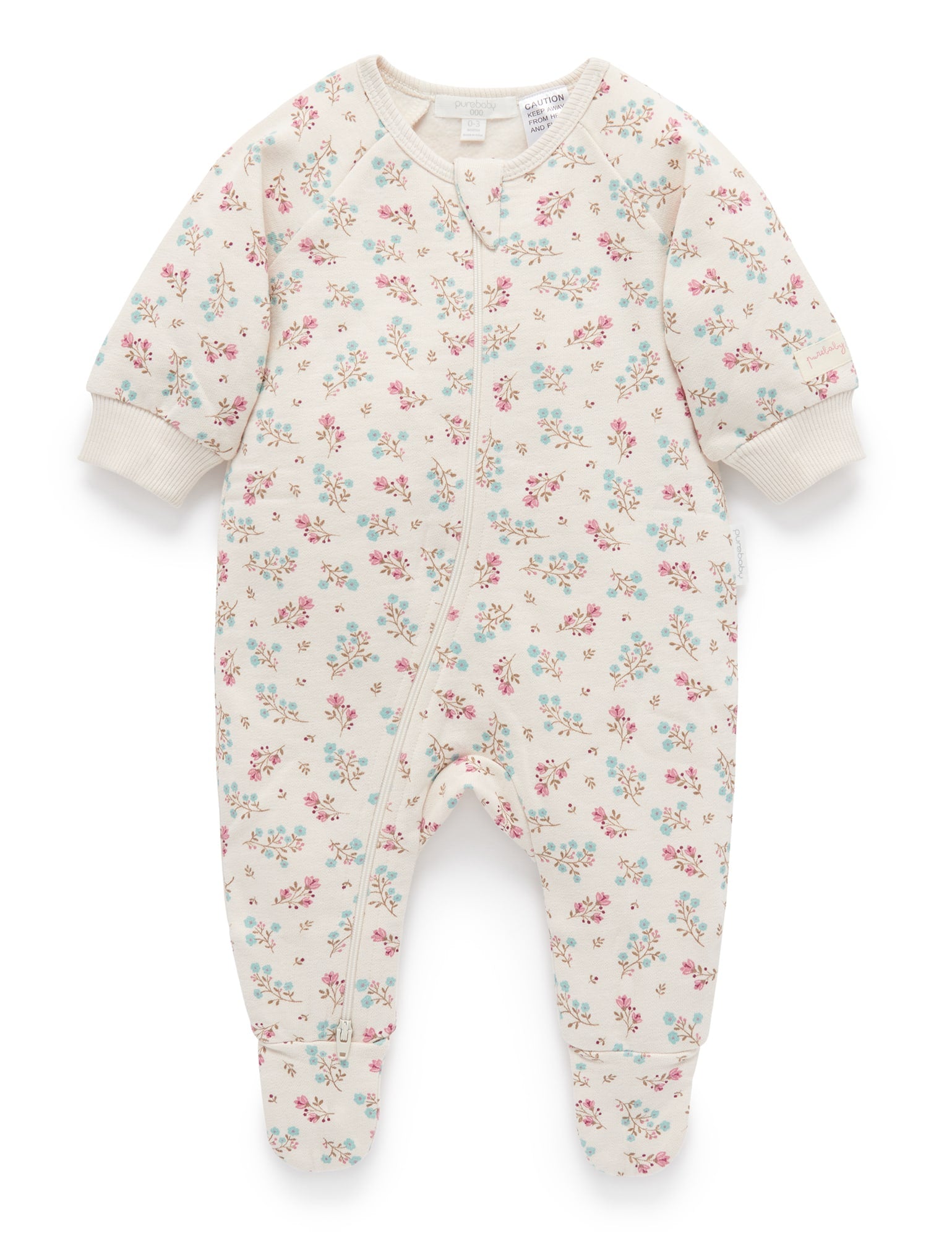 Fleece Zip Growsuit - Mist Floral