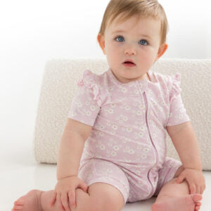 Day or Night Short Sleeve Frill Onesie - Orchid Bloom