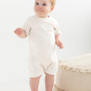 Rainbow Slouchy Knit Romper - Oatmeal Rainbow