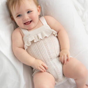 Frill Knit Summer Romper - Oatmeal Pointelle