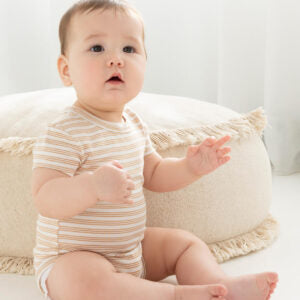 Comfy Bodysuit Short Sleeve - Sand Dune Stripe
