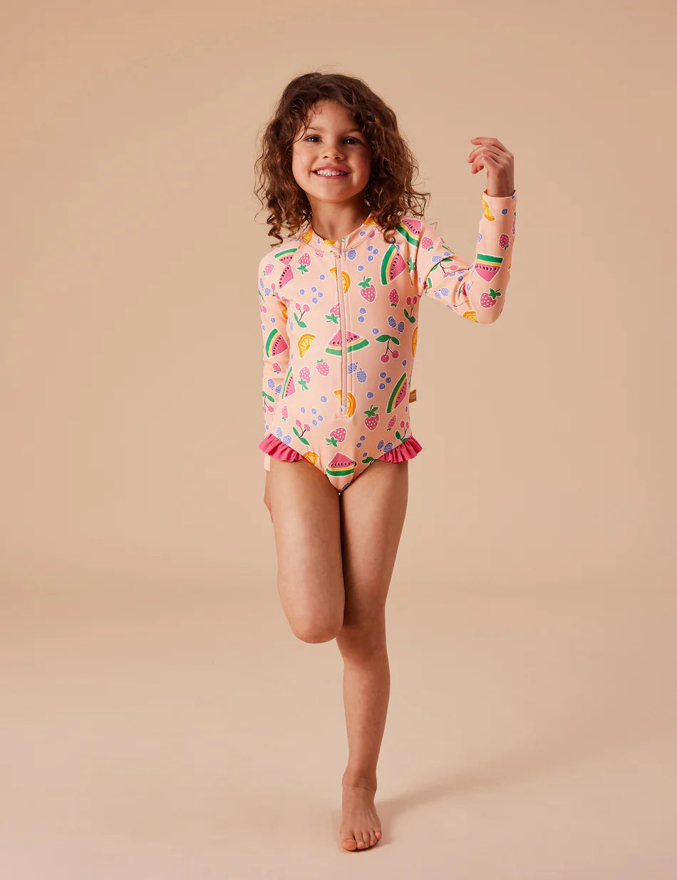 Fruit Salad Long Sleeve Swimsuit Peach - Multi