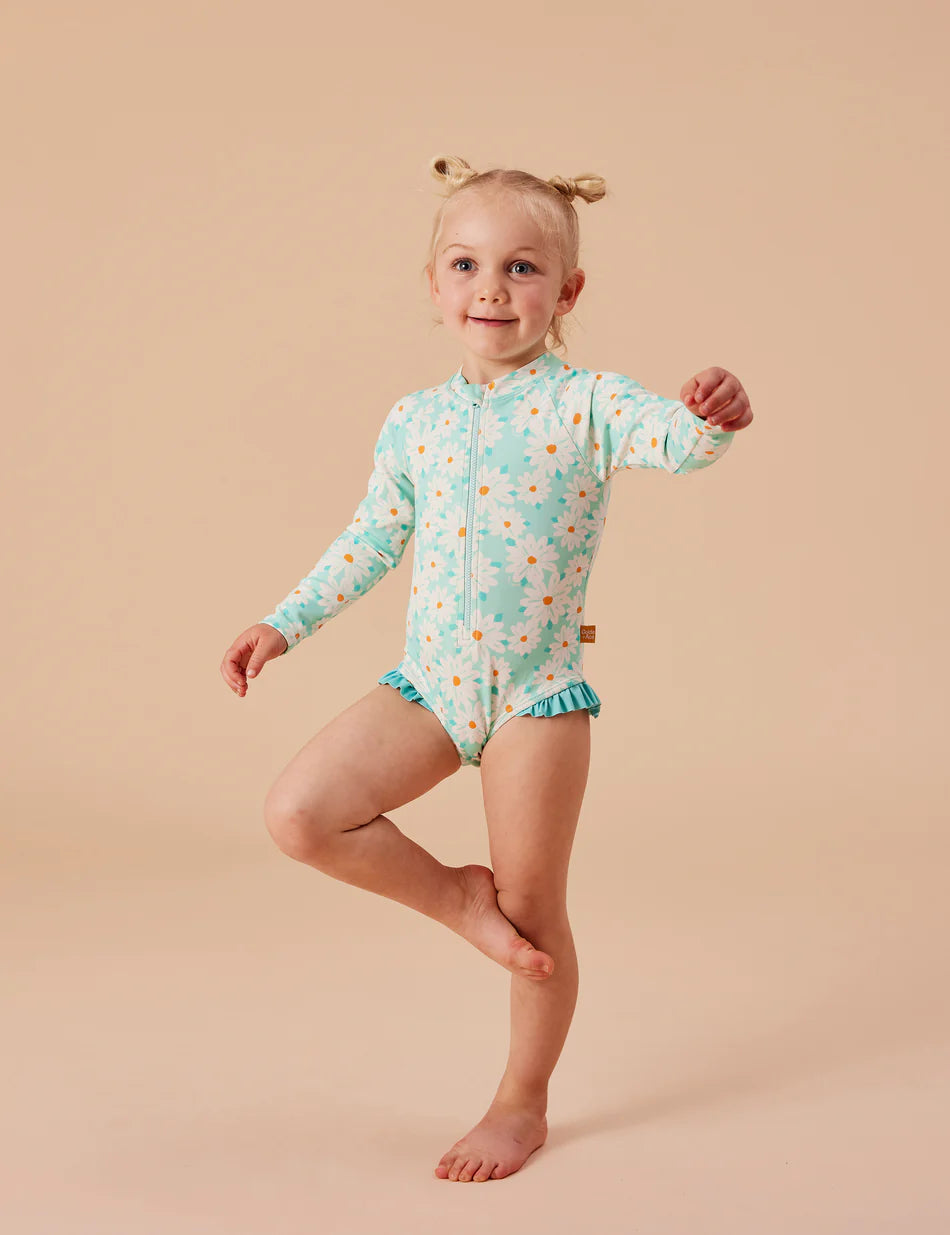 Daisy Delight Long Sleeve Swimsuit - Lagoon