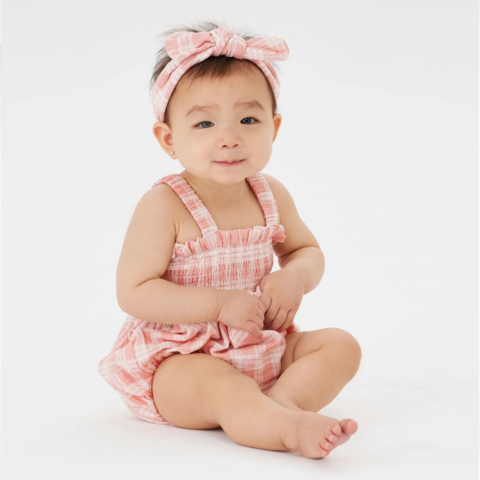Shirred Romper - Blush Check