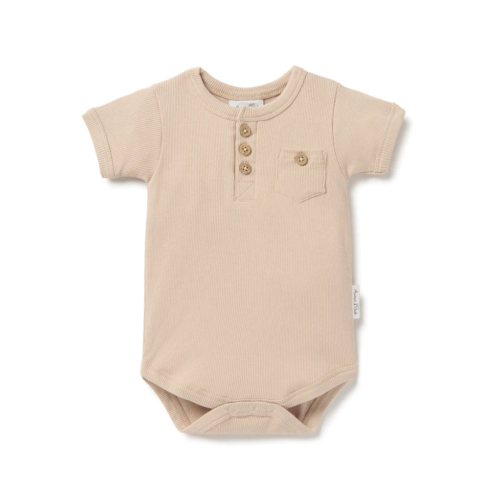 Taupe Rib Henley Onesie