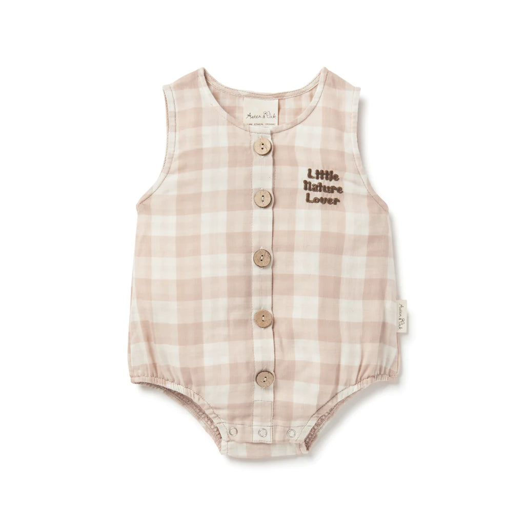 Gingham Bubble Romper – Taupe