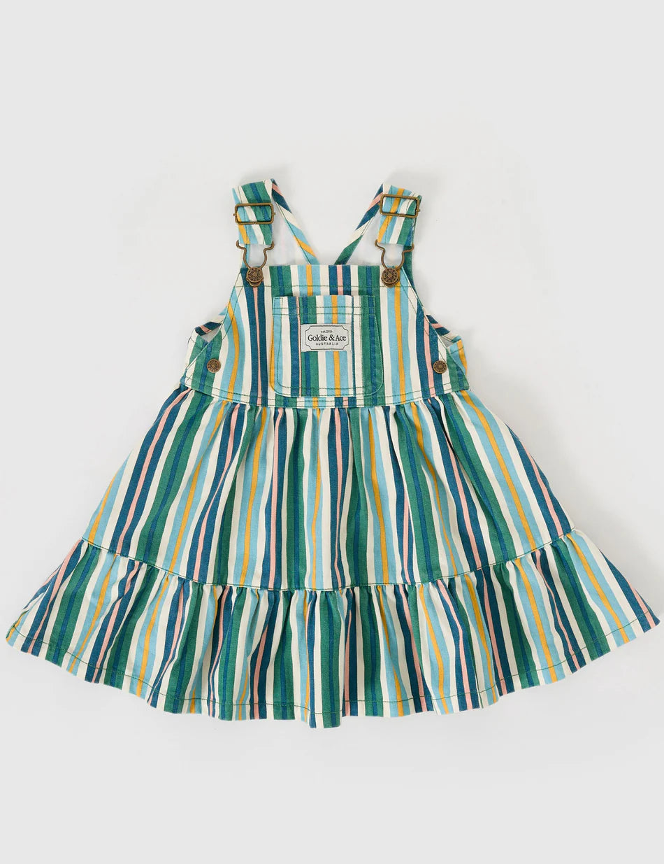 Tully Tiered Pinafore Dress Stripe - Evergreen