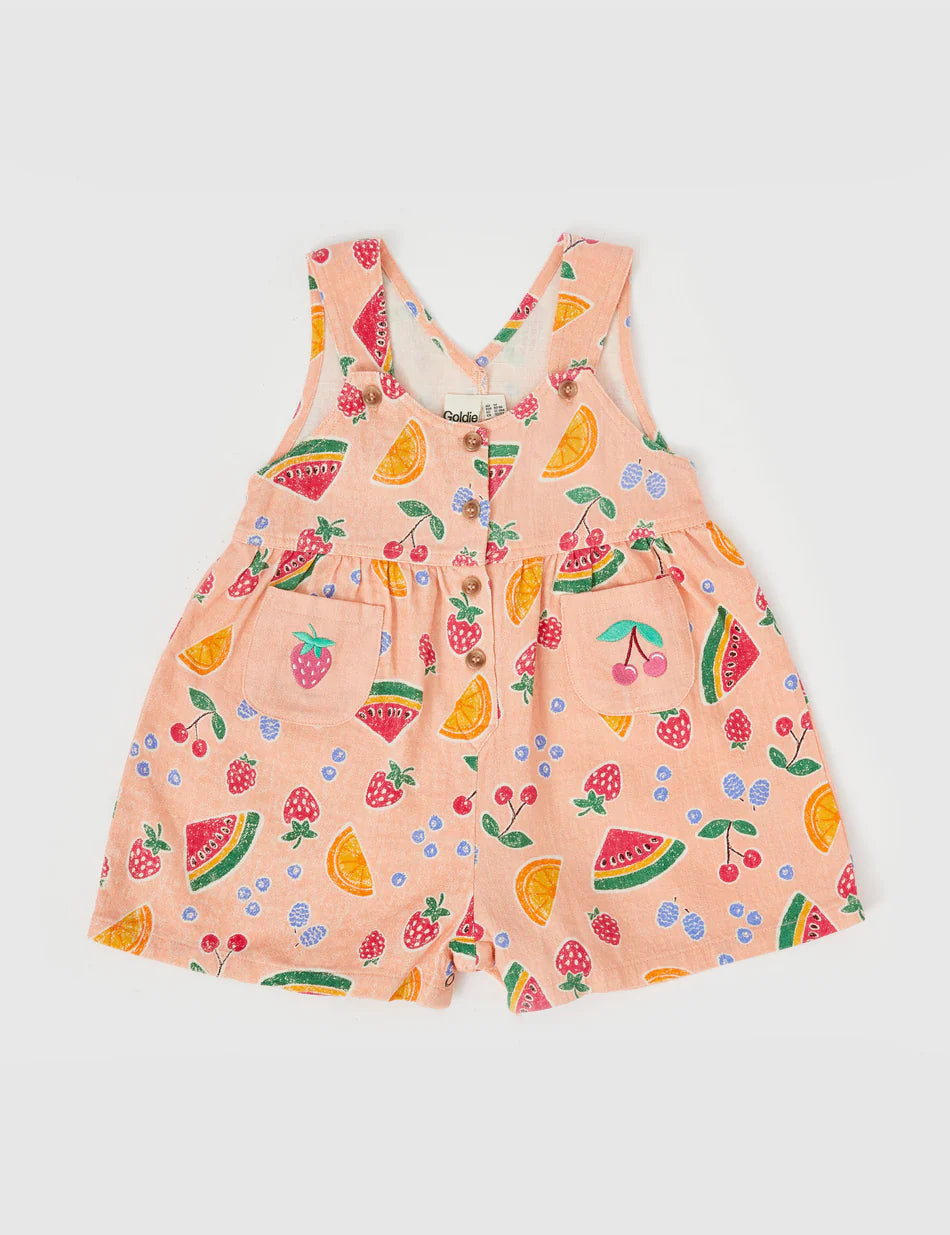 Sara Linen Shortalls Fruit Salad Peach Multi