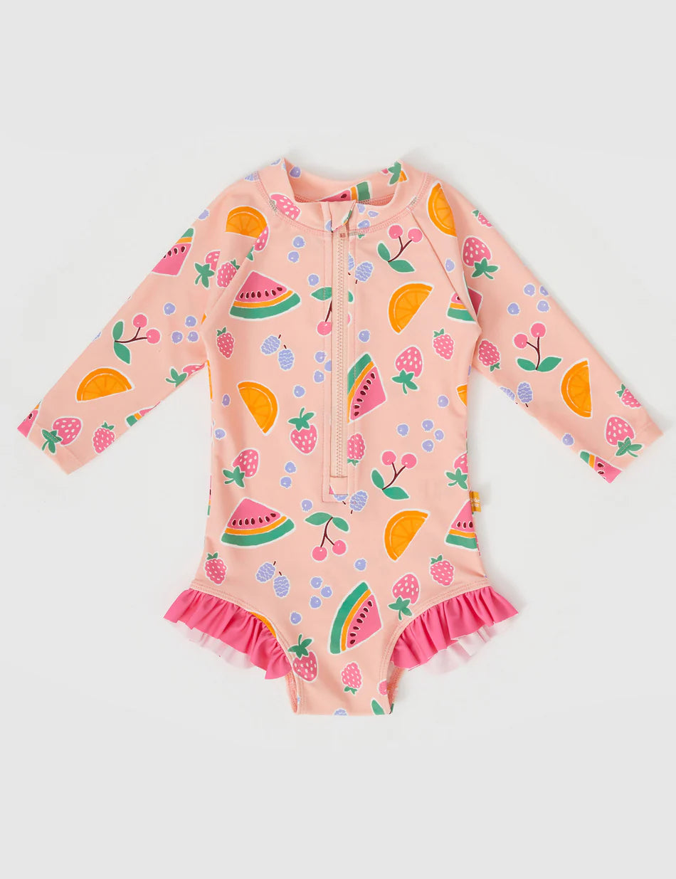 Fruit Salad Long Sleeve Swimsuit Peach - Multi