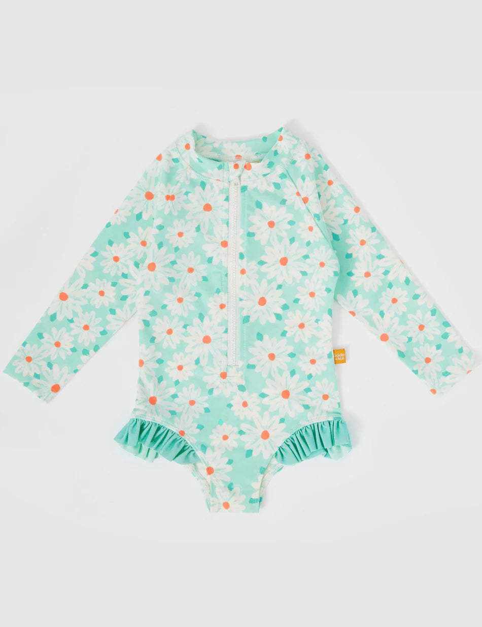 Daisy Delight Long Sleeve Swimsuit - Lagoon