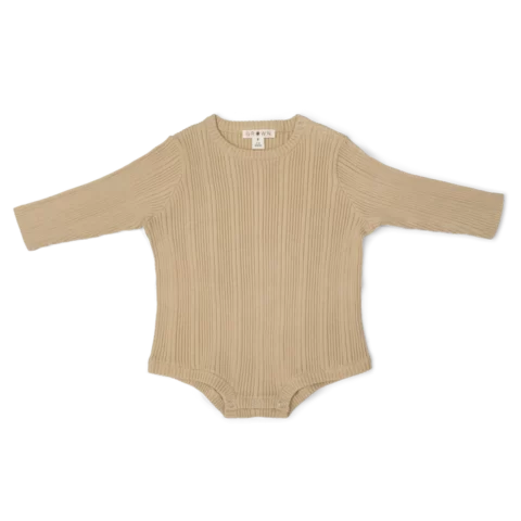 Organic Ribbed Romper - Oyster