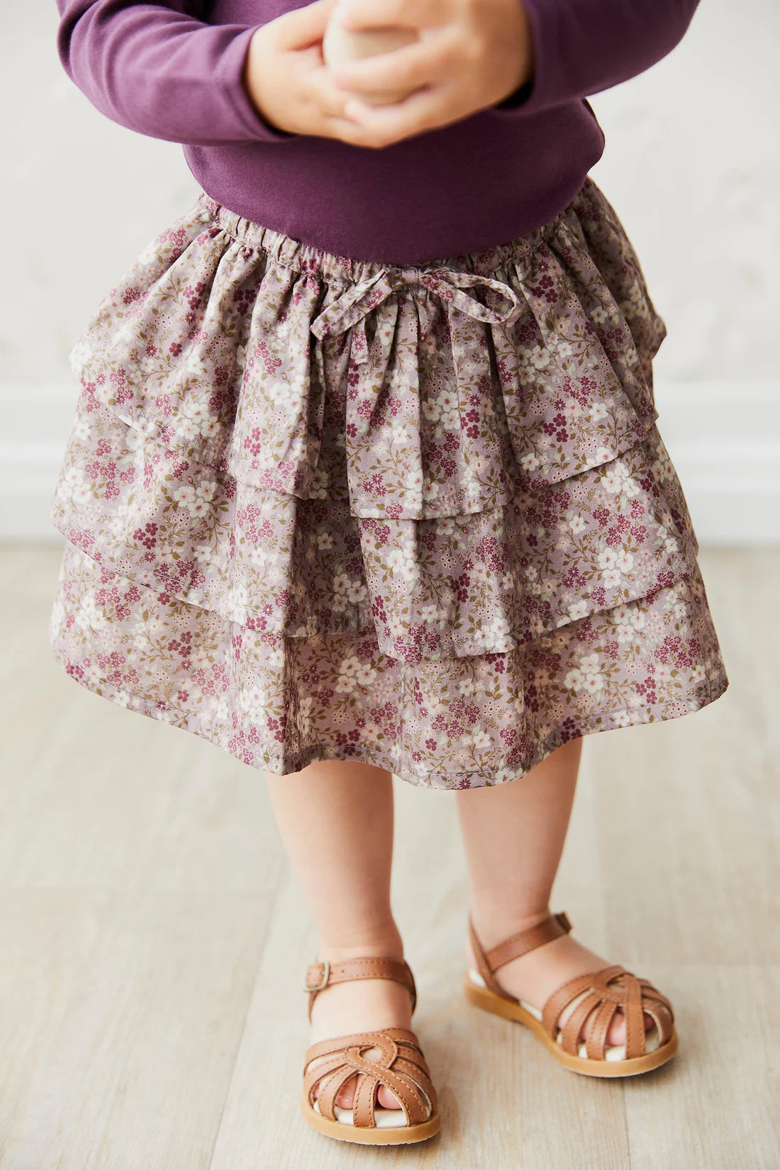 Organic Cotton Abbie Skirt - Pansy Floral Fawn