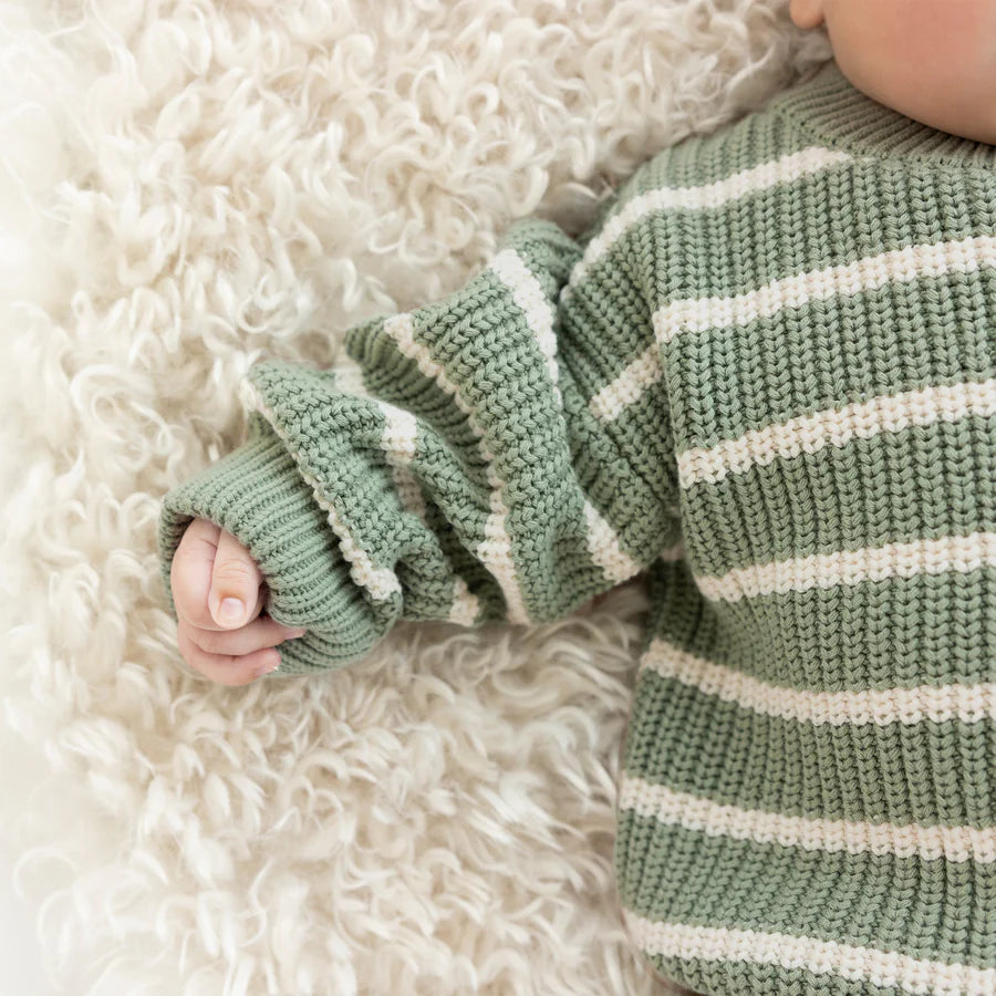 Chunky Rib Knit Jumper - Sage Stripe