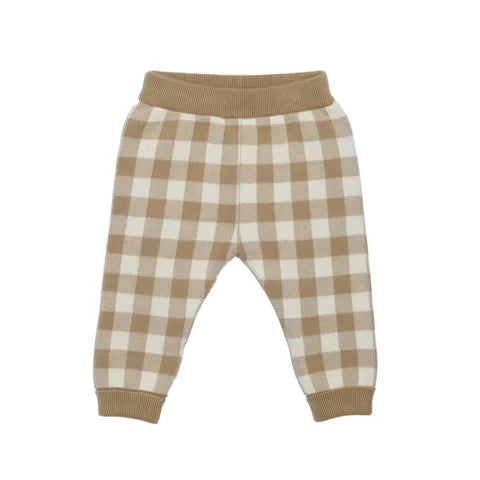 Jacquard Knit Pant - Neutral Gingham
