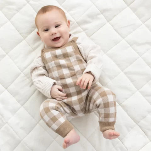 Jacquard Knit Overall - Neutral Gingham