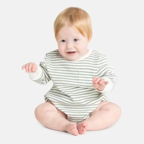 Waffle Jumper Romper- Gumnut Stripe