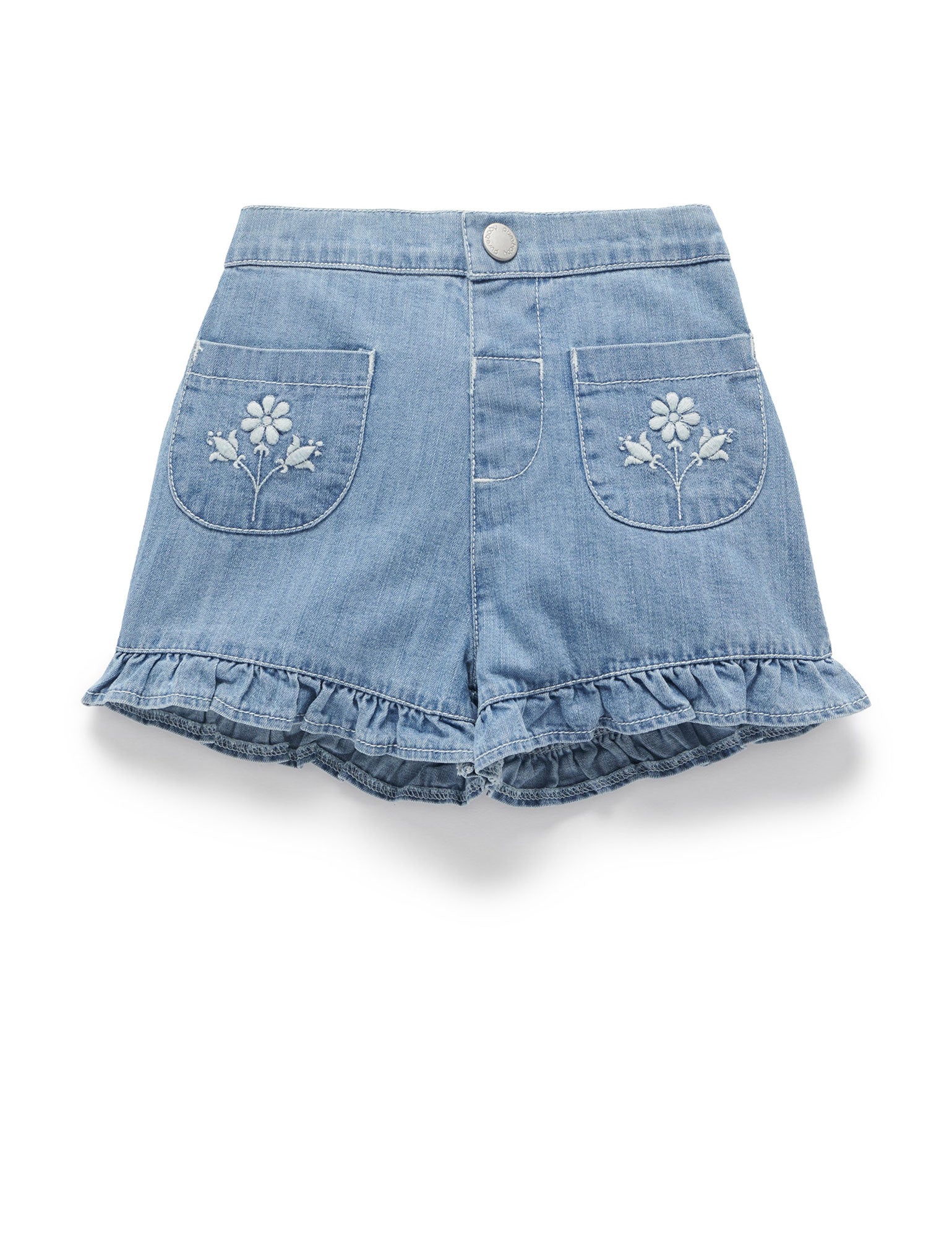 Ruffle Shorts - Faded Denim