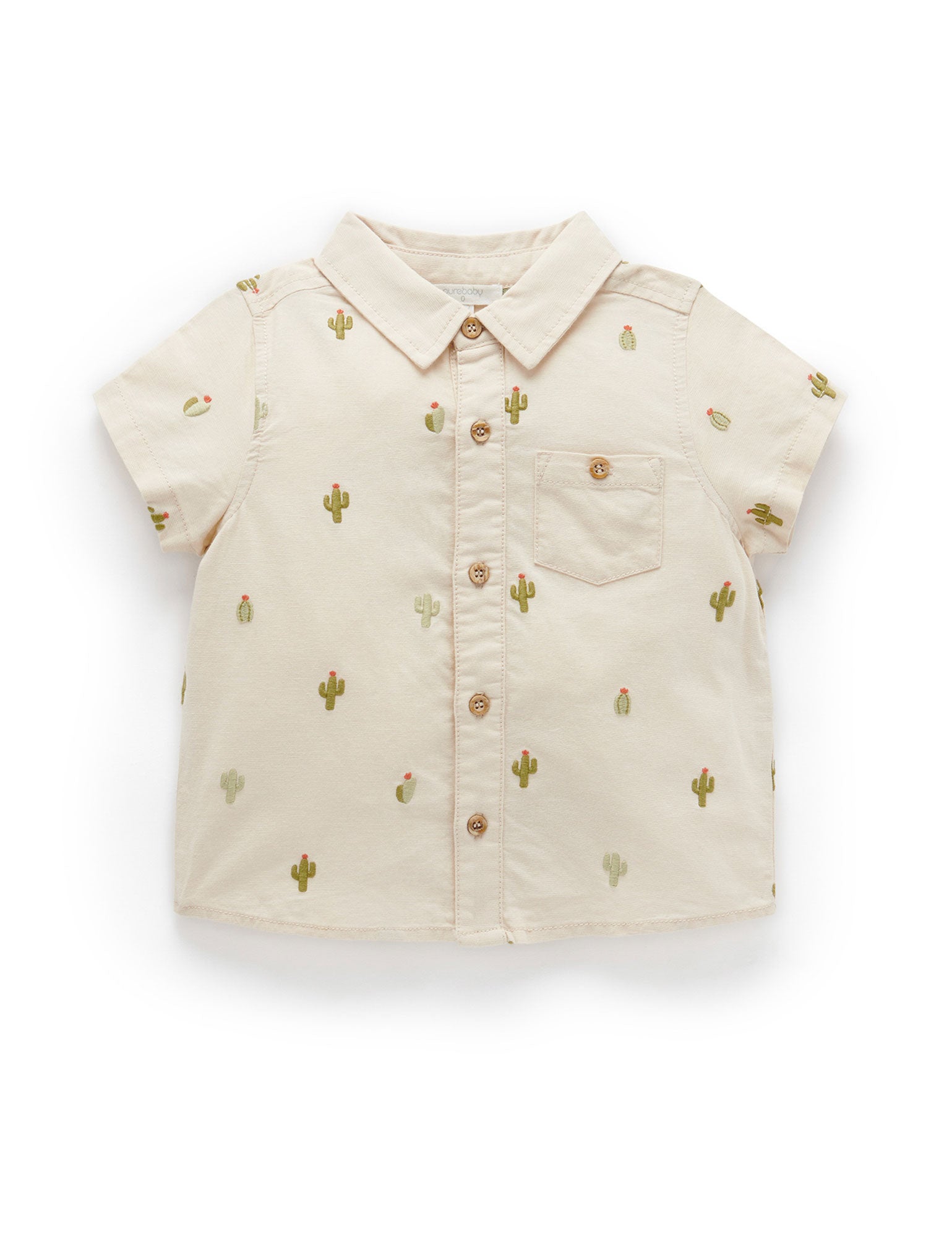 Linen Blend Embroidered Shirt - oat cacti broderie