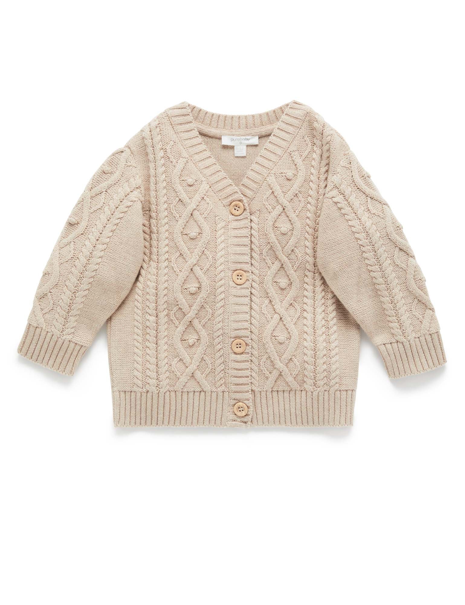 Cable Cardigan - Biscuit Melange