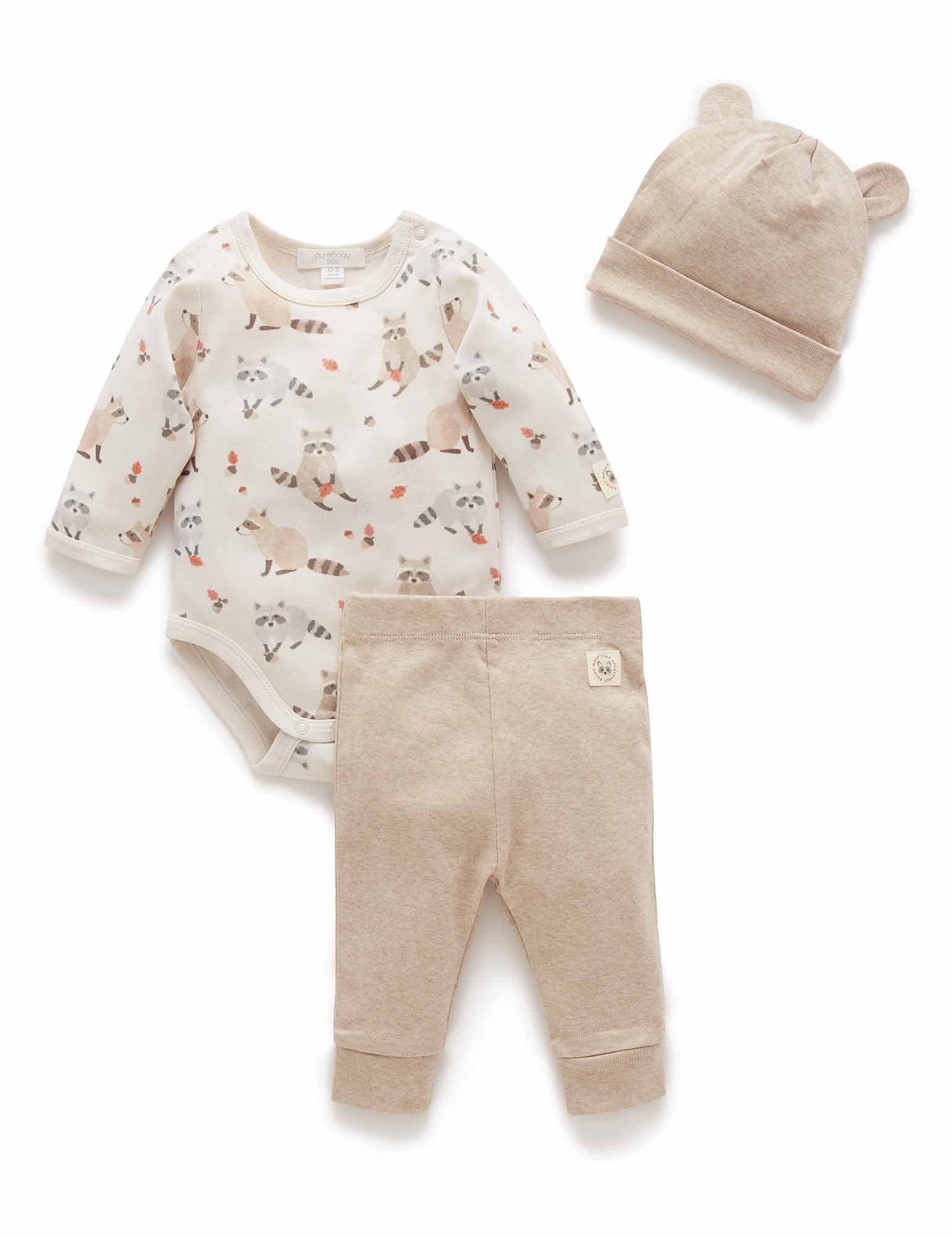 Little Raccoon print 3 piece set