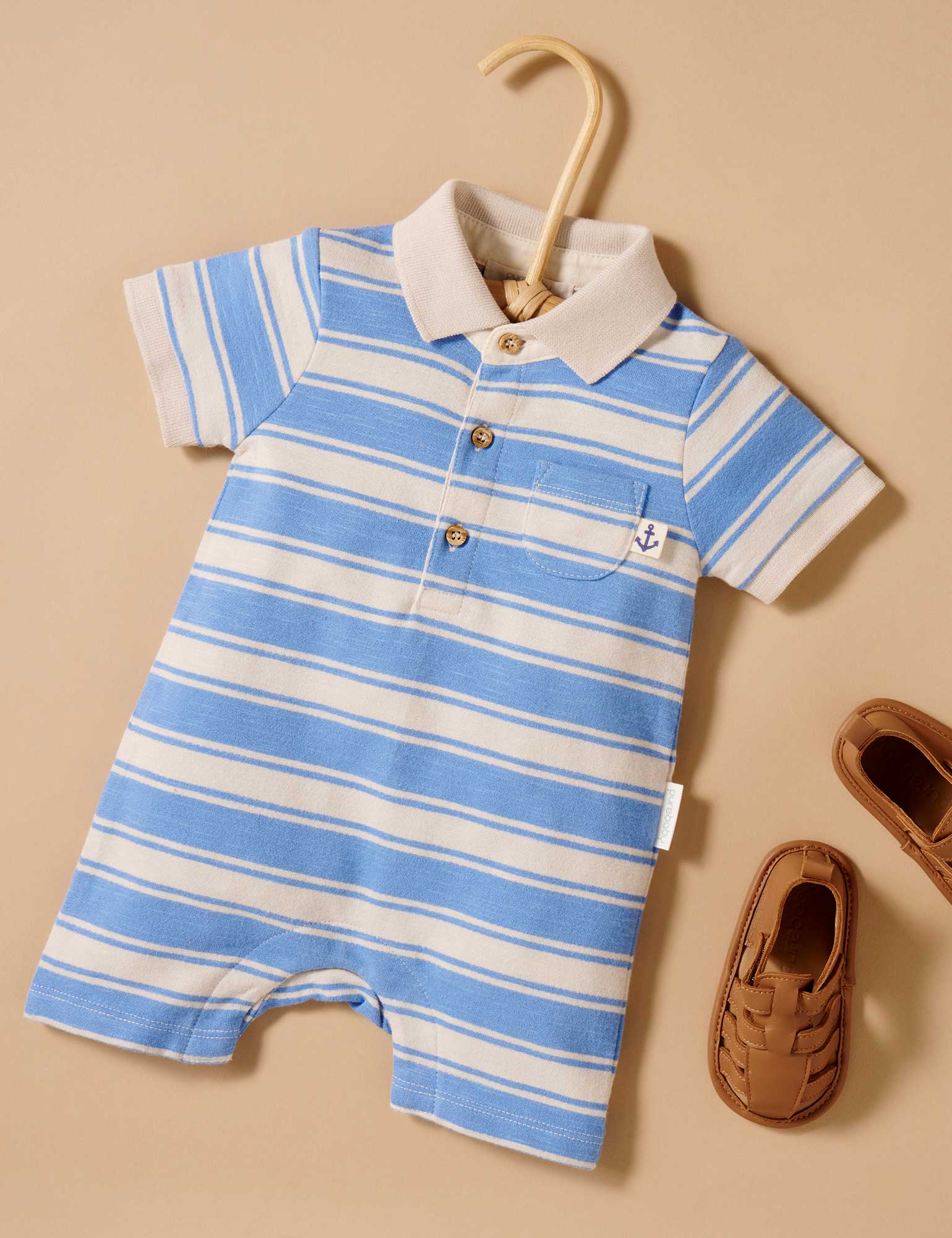 Striped Polo Growsuit - Ocean Stripe