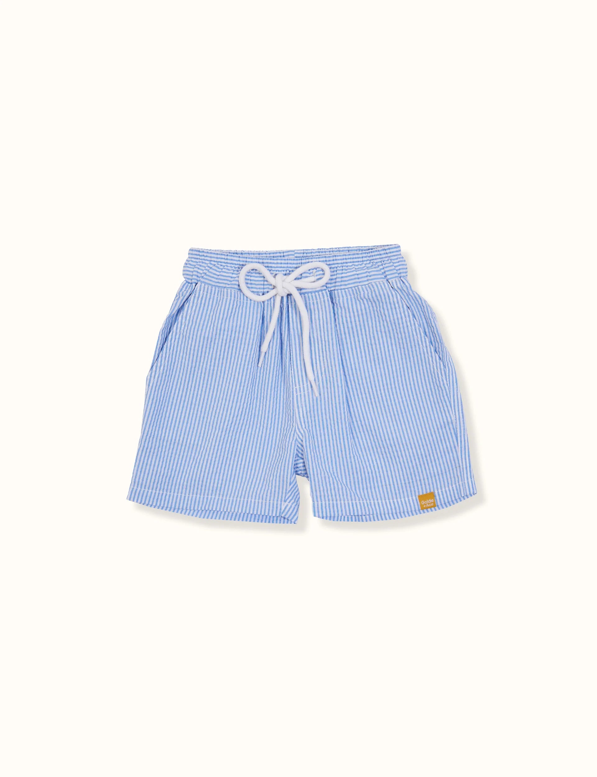 Seersucker Cotton Board Shorts Blue Stripe