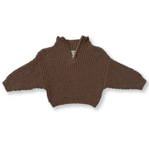 Slub Yarn Zip Pull Over - Clay