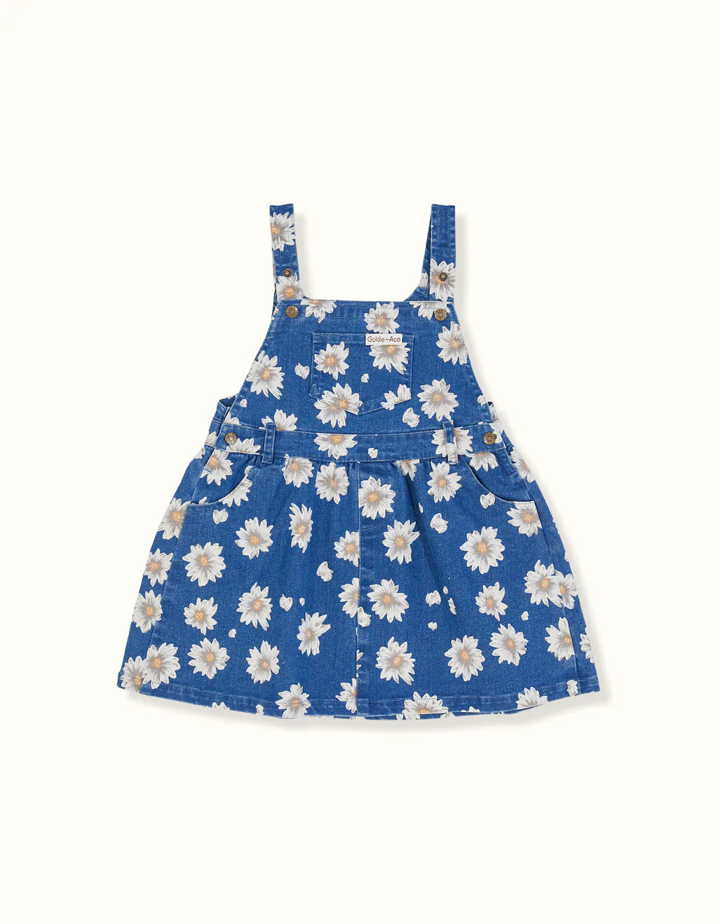 Stella Denim Pinafore Dress Daisies Navy