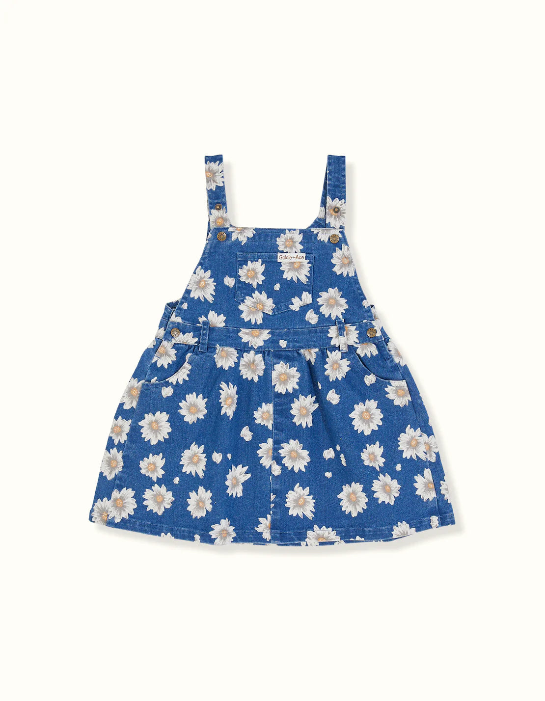 Stella Denim Pinafore Dress Daisies Navy